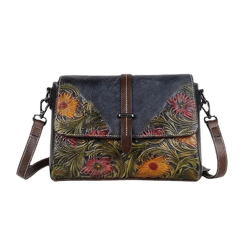 

Women's Fashion Quality Genuine Leather Unique Embossing Vintage Flowers Flap Handbag Shoulder Bag Crossbody Bag Office Daily