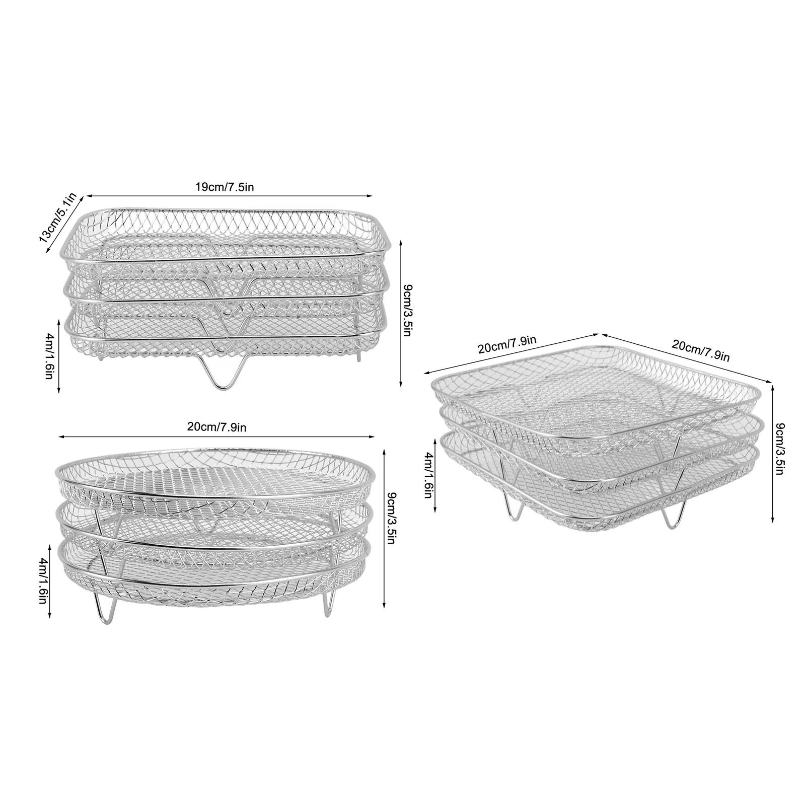 3PCS Fryer Rack Set Stainless Steel Stackable Multi Layer Dehydrator Rack 8 Inch Fryer Accessory for Cosori for Instant Vortex