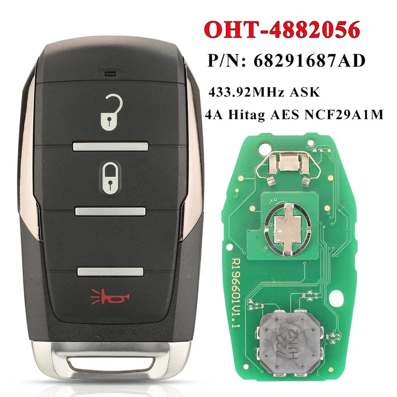 OHT-4882056 smart Prox remote key fob 433.92MHz 4A chip for Dodge Ram 1500 pickup 2019 2020 68291692ad 68291691ad