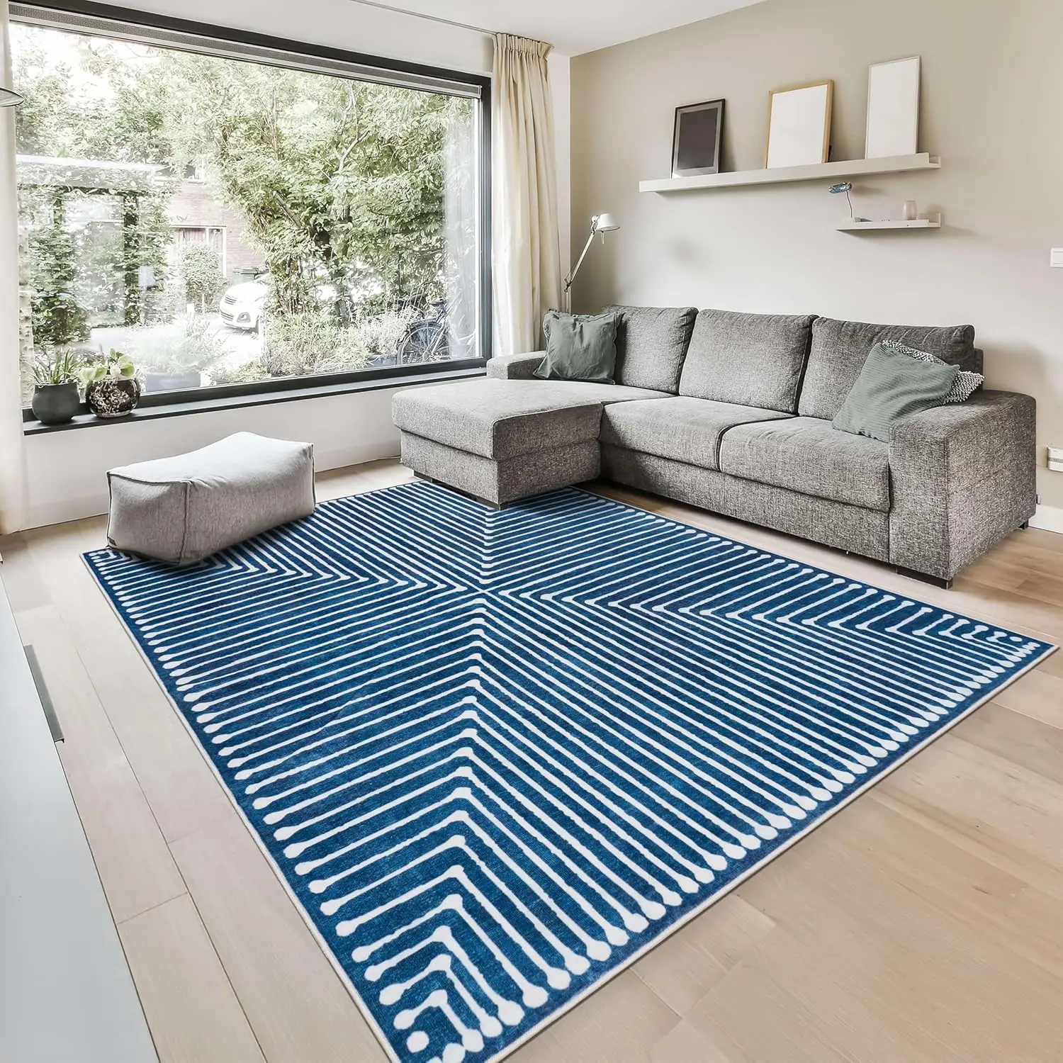 1pc 2D Flat Blue White Chevron Geometric Printed Floor Mat, Decorative Rug for Living Room, Bedroom, Office, Home Decor