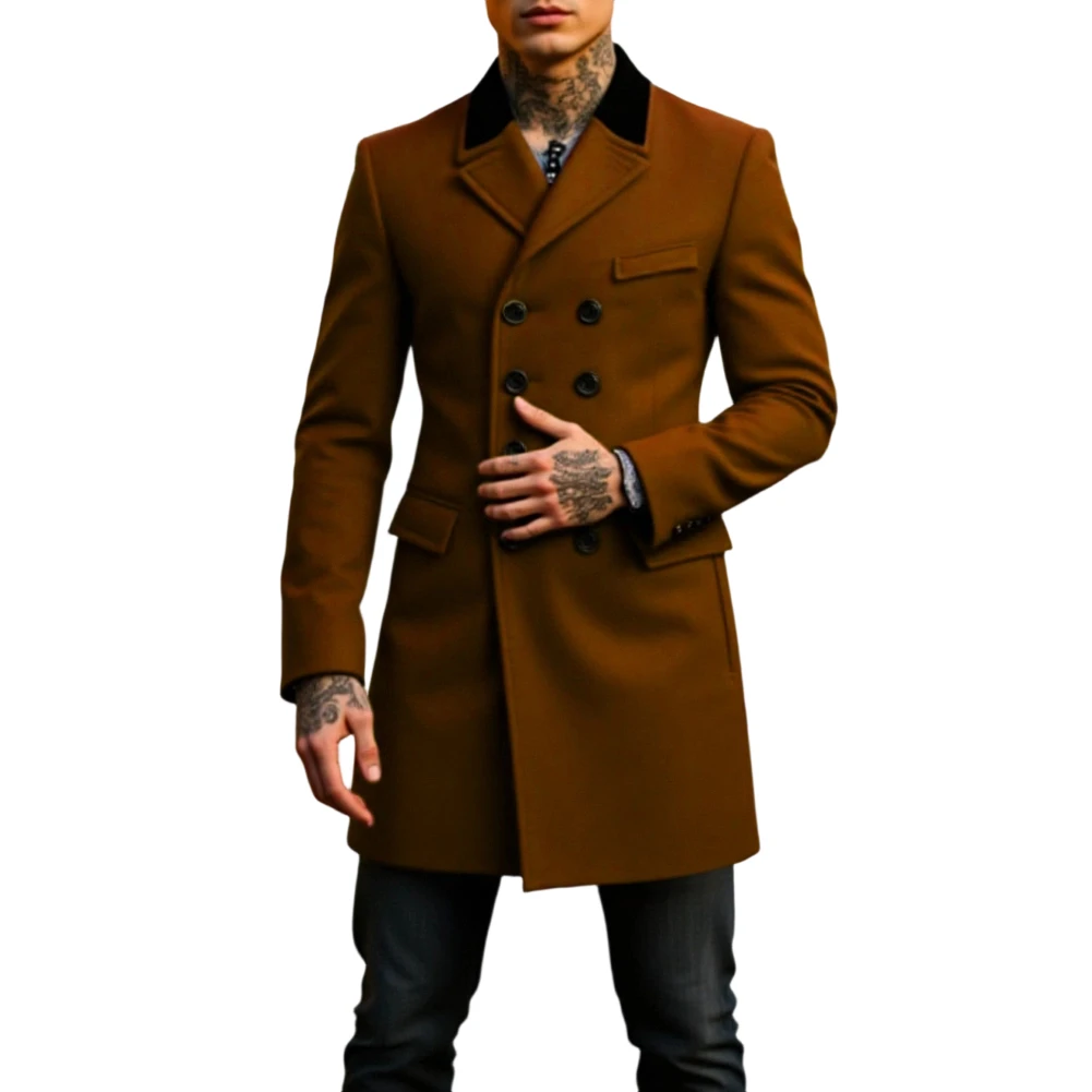 

Men's Wool Blend Coat Double Breasted Lapel Jacket Casual Thicken Lined Outerwear for Spring Autumn Streetwear