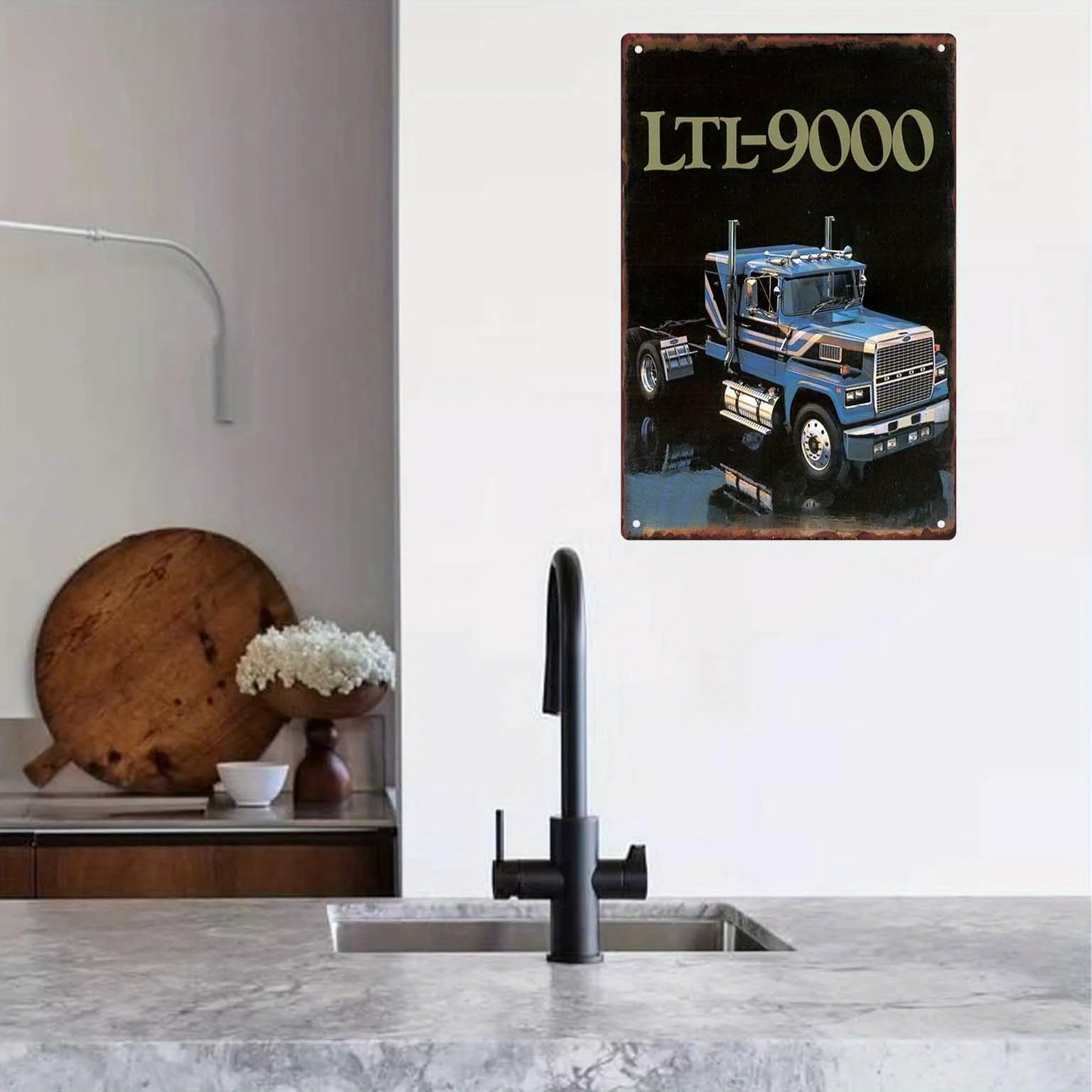 Vintage LTL-9000 Blue,White Truck Metal Sign - Gift for Drivers and Enthusiasts, Retro Wall Art Decor Home, Bar,