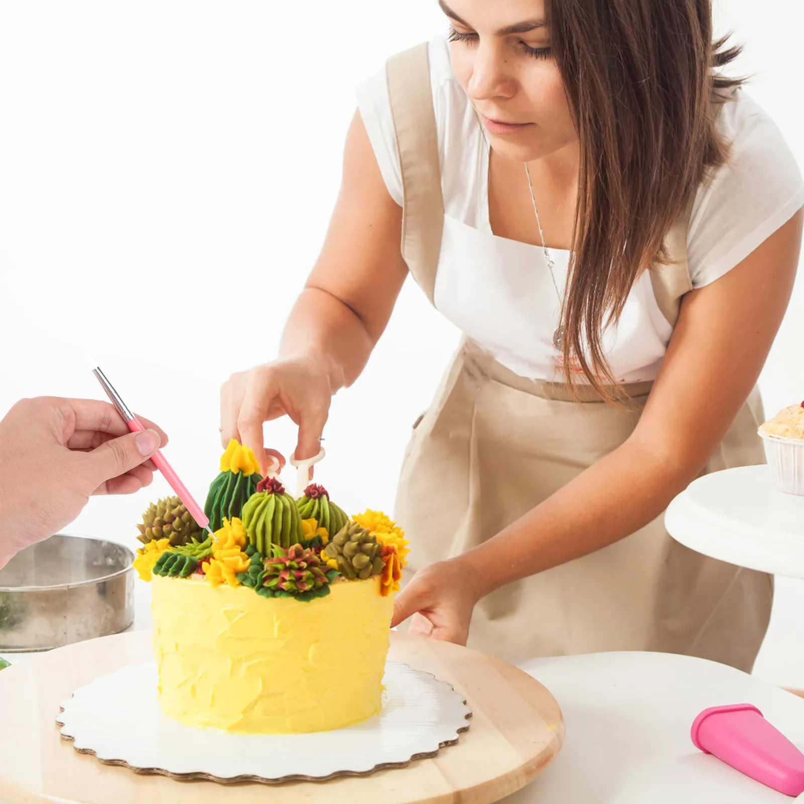 

5Pcs Cake Sculpting Pen Double Ended Art Tools 10 Tips Silicone Metal Ball Tips for Polymer Clay Nail Art Watercolor Acrylic