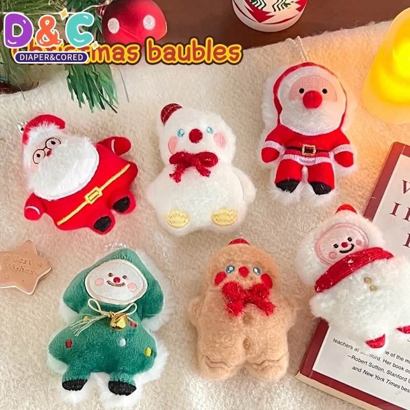 1Pcs Christmas Plush Keychain Toy Christmas Tree Santa Claus Snowman Socks Stuffed Doll Pendant Backpack Bag Decor