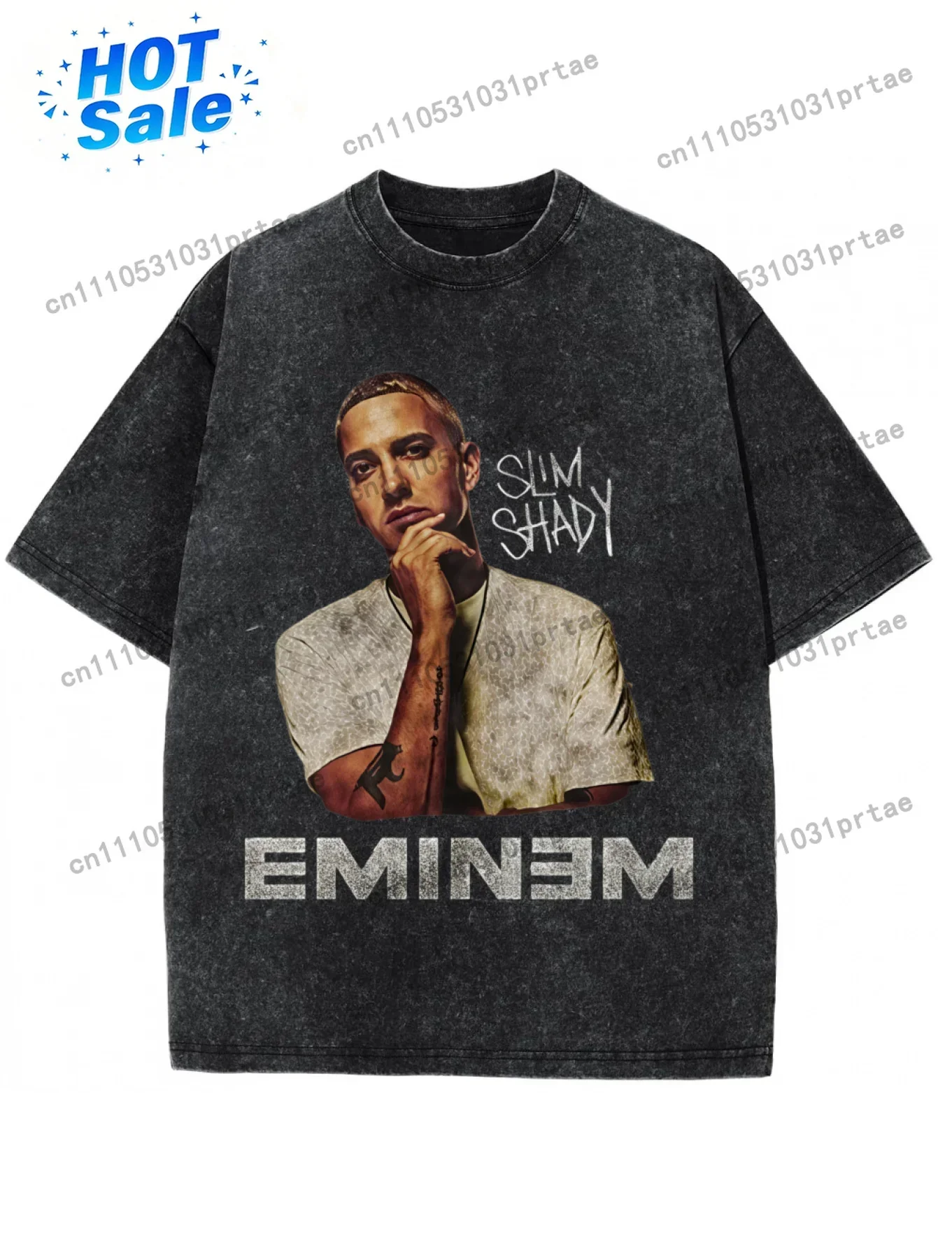 Women's & Men's Eminem Iconic Logo T-Shirt - Oversized Retro Hip-Hop Tee with Eminem Face & Signature Print, Unisex All-Season,