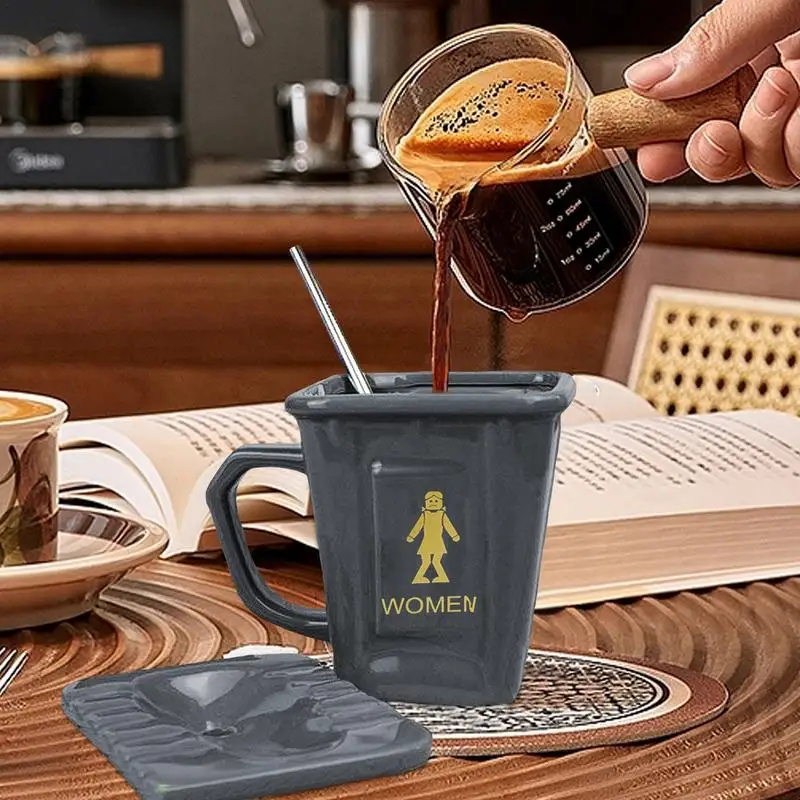 Trash Can Coffee Mug 450ML Novelty Ceramic Coffee Cup Recycling Bin Mug With Toilet Shaped Lid Multi-function Coffee Mug For