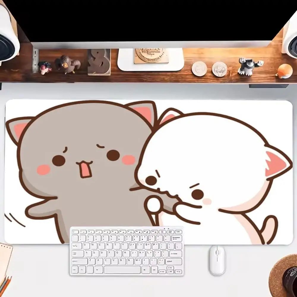 Cute Cat Daily Scenes Collage Pattern Large Mousepad,  Natural Rubber Material with stitched edges Anti Slip Keyboard Pad