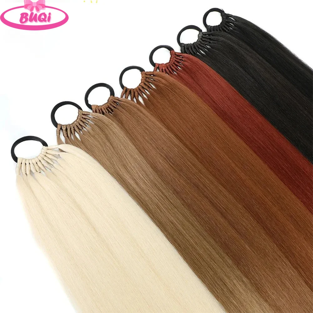 BUQI Straight Ponytail With Elastic Band Synthetic Ponytail Extension Wrap Around Pony Tail For Women Hair Extension