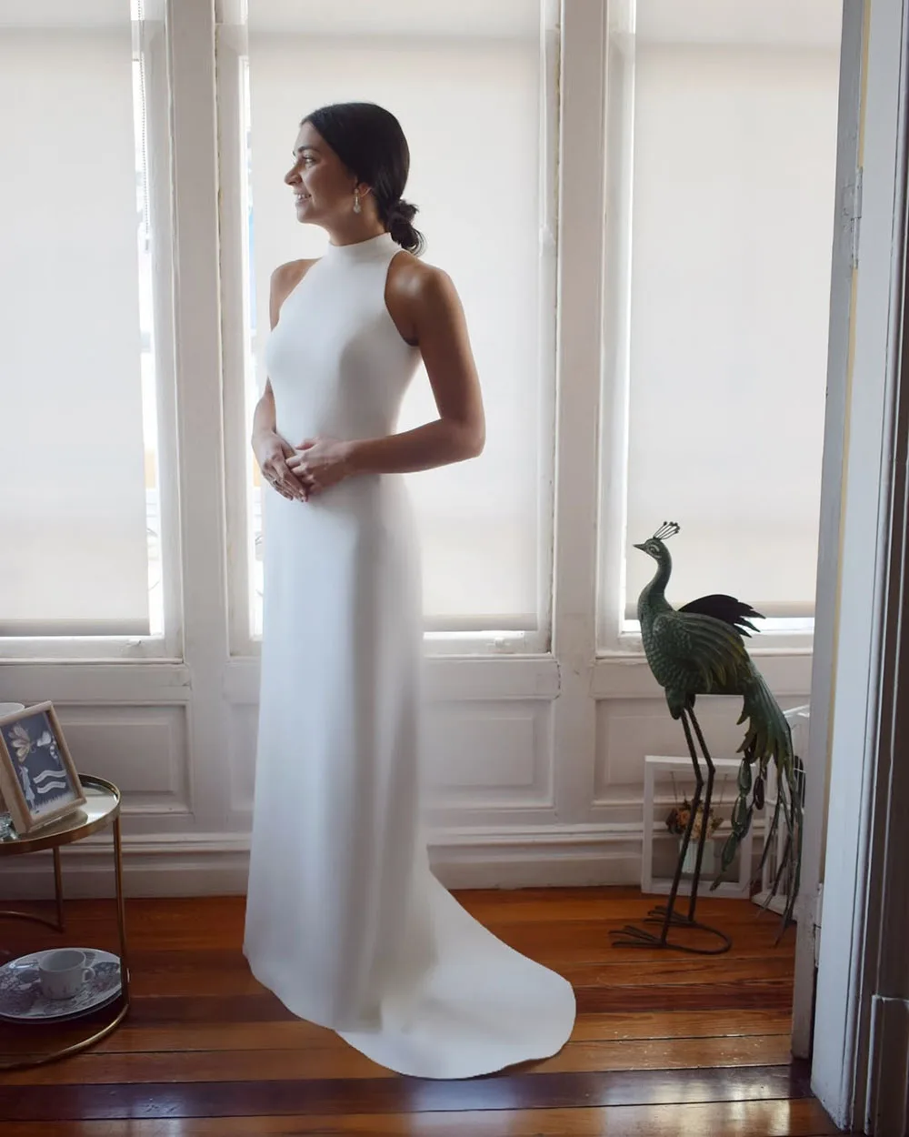Customized Modern Bridal Dress 2025 Wedding Dress Halter Neck Backless Buttons Bridal Dress Elegant Sheath Wedding Party Dress - Image 5