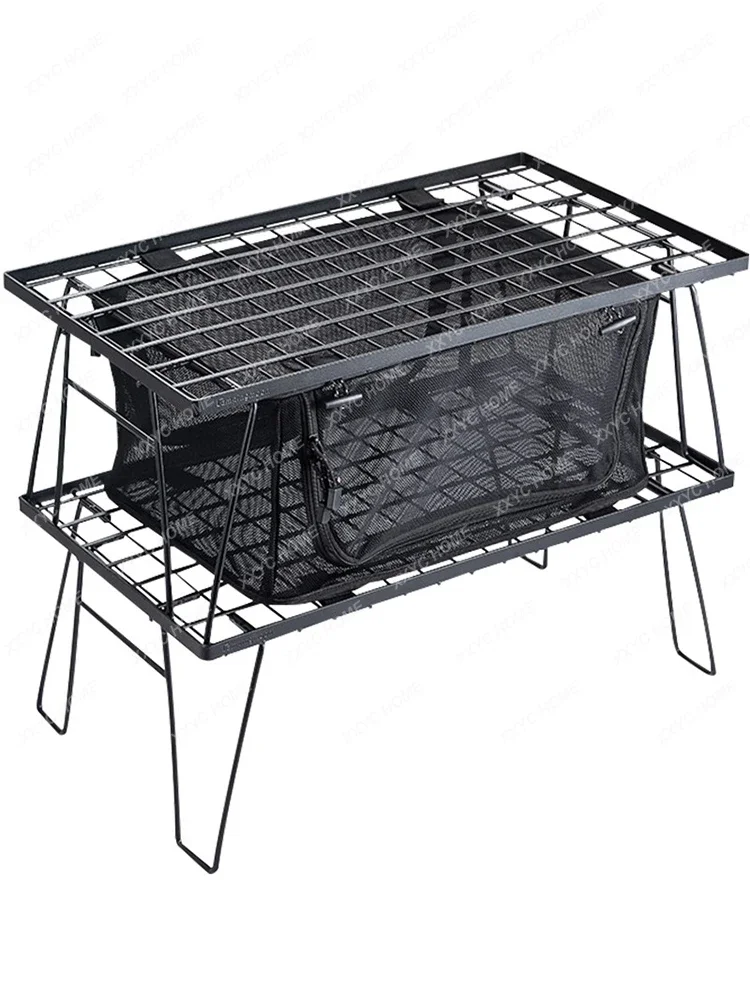 Outdoor Camping Folding Picnic Table Picnic Camping Shelf Storage Rack Portable Mesh Table Aluminum Plate Car