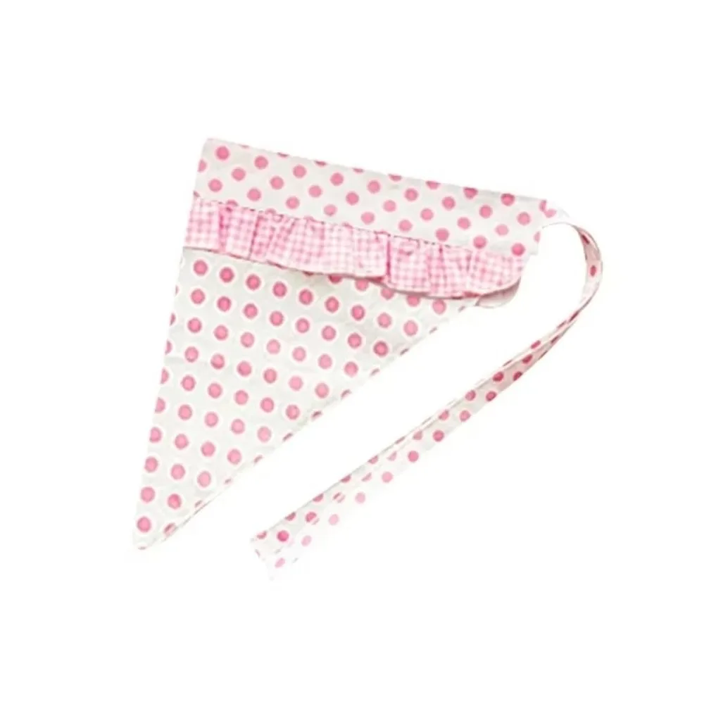 Polka Dot Pattern Kitchen Apron Ruffle Trim Gingham Pattern Maid Cosplay Outfit Pink Color Design With Matching Headscarf