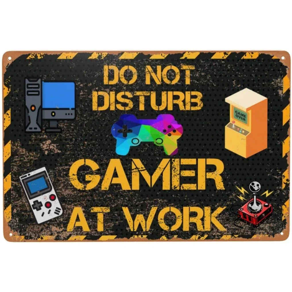 Funny Game Room Decor Metal Signs Do Not Disturb Gamer at Work Gift for Gamer Boy Gaming Room Wall Decorations 8 x 12 Inch