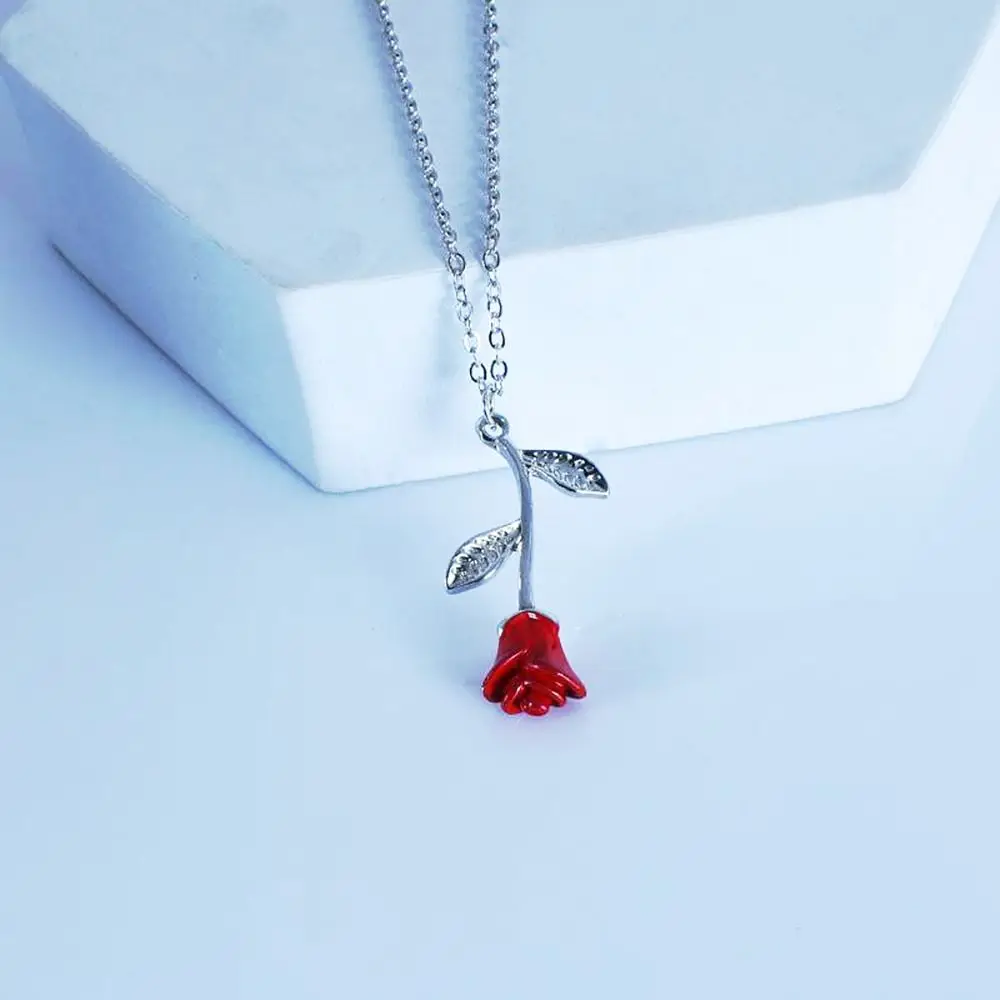 

Special Design Red Rose Red Rose Pendant Alloy Oil Drop Temperament Necklace Creative Oil Drop Necklace Women Beauty