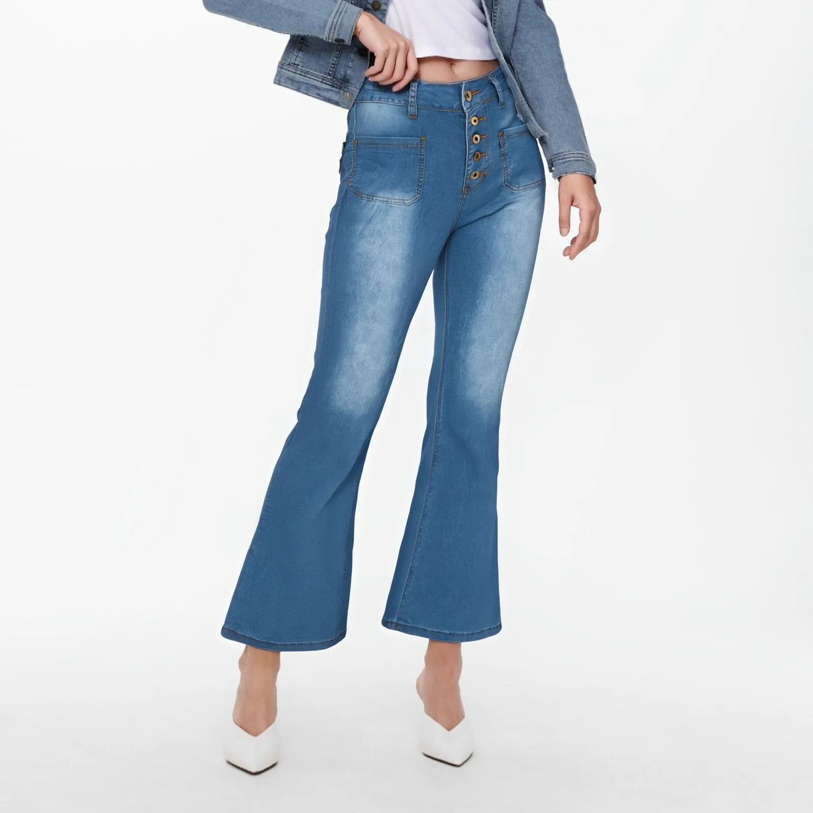 

Jeans Women Pencil Pants Denim Hole High Waist Vintage Pockets Button Solid Basics Full Length Trousers Casual Washed Denim