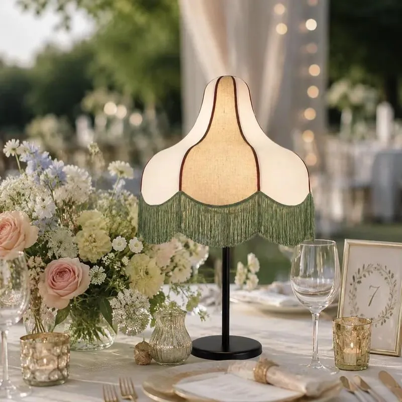 Tassel Table Lamp with Bell Fabric Shade Night Light for Bedroom Living Room Wedding Party Home Decoration