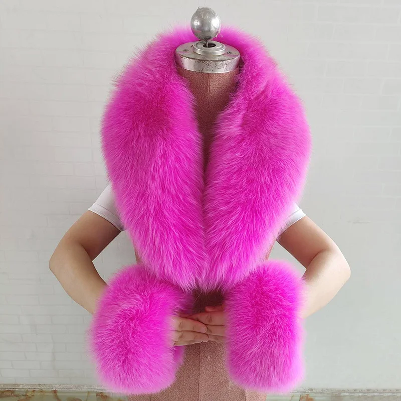 Inverno feminino 100% natural pele de raposa cachecol jaqueta gola de pele autêntico pescoço cachecóis e manguito conjunto de pele de raposa de luxo