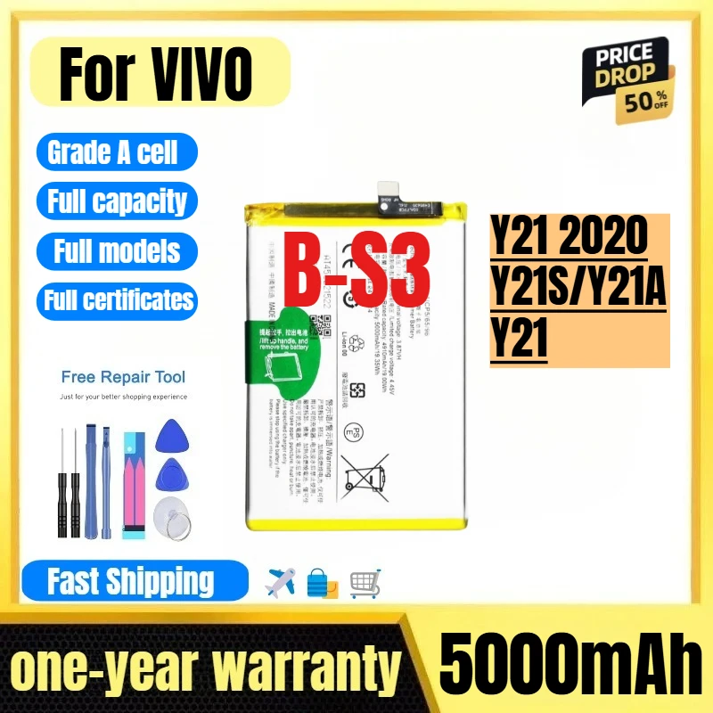 

B-S3 for VIVO Y21 2020/Y21S/Y21A/Y21T Phone Battery 0 Cycle High Quality High Capacity Replacement Bateria Grade A with Tools