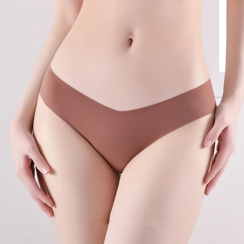 All Season Women Minimalist Sexy V Low Waist Seamless Bikini Briefs Smooth Ice Silk Invisible No Show Daily Intimate Wear view 2