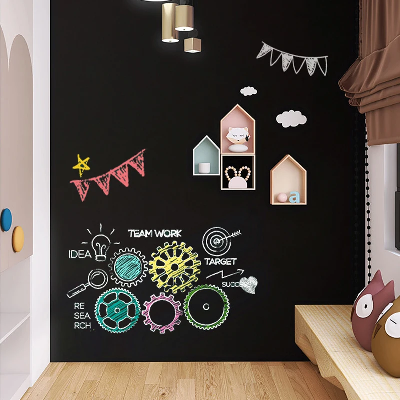 Erasable Blackboard Wall Film Static No Glue 45cm Width 2 Colors Black & Green Graffiti Decal with Free Chalk for Kids Teaching