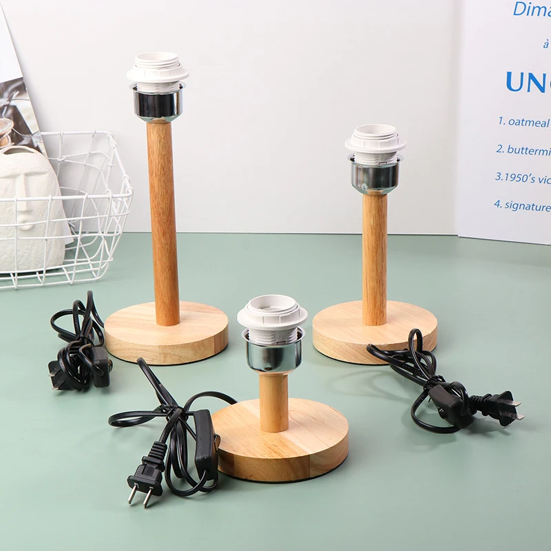

E27 Lamp Socket Circular Solid Wooden Base Holder With Cord On Off Switch For Table Lamp Bedside Lamp Holder For Home Lighting
