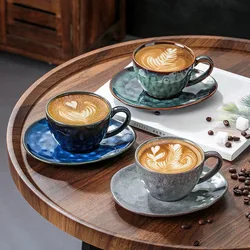 250ml Retro Kiln Transformation Starry Sky Ceramic Coffee Cup Cappuccino Latte Fantastic Coffee Drawing Cup and Plate Set 250ml