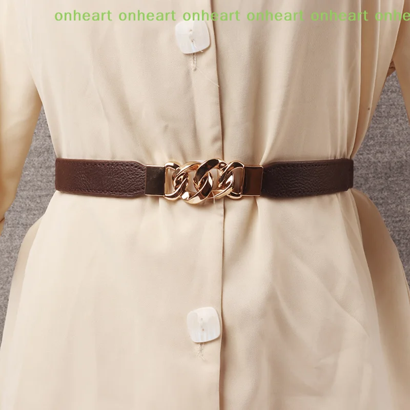 [C]3 Colors Chain Belt Elastic Waist Belts For Women Ladies Coat Waistband Decorations