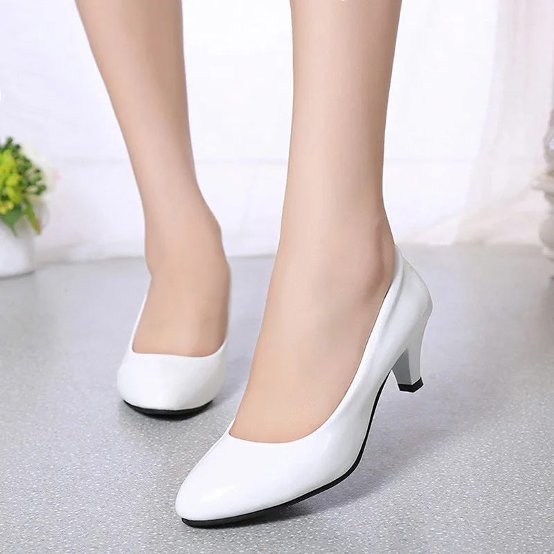 Ladies fashion Pumps Medium Heel Nude Sexy High Heels footwear Women Popular Office Work White Party Elegant outdoor shoes