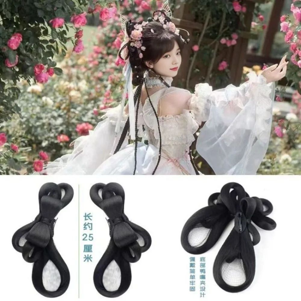 Ensemble de cheveux de style princesse – Chignons doubles prêts à porter avec nœud et fleurs ‌ Accessoires de costumes chinois anciens à clipser