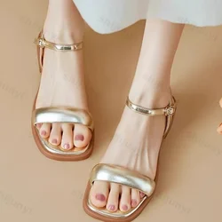 Sandals Women New Brand Gold Color Flats Sole Summer Shoes Trendy Ankle Strap Quality Rubber Anti-Wear sandalias de mujer