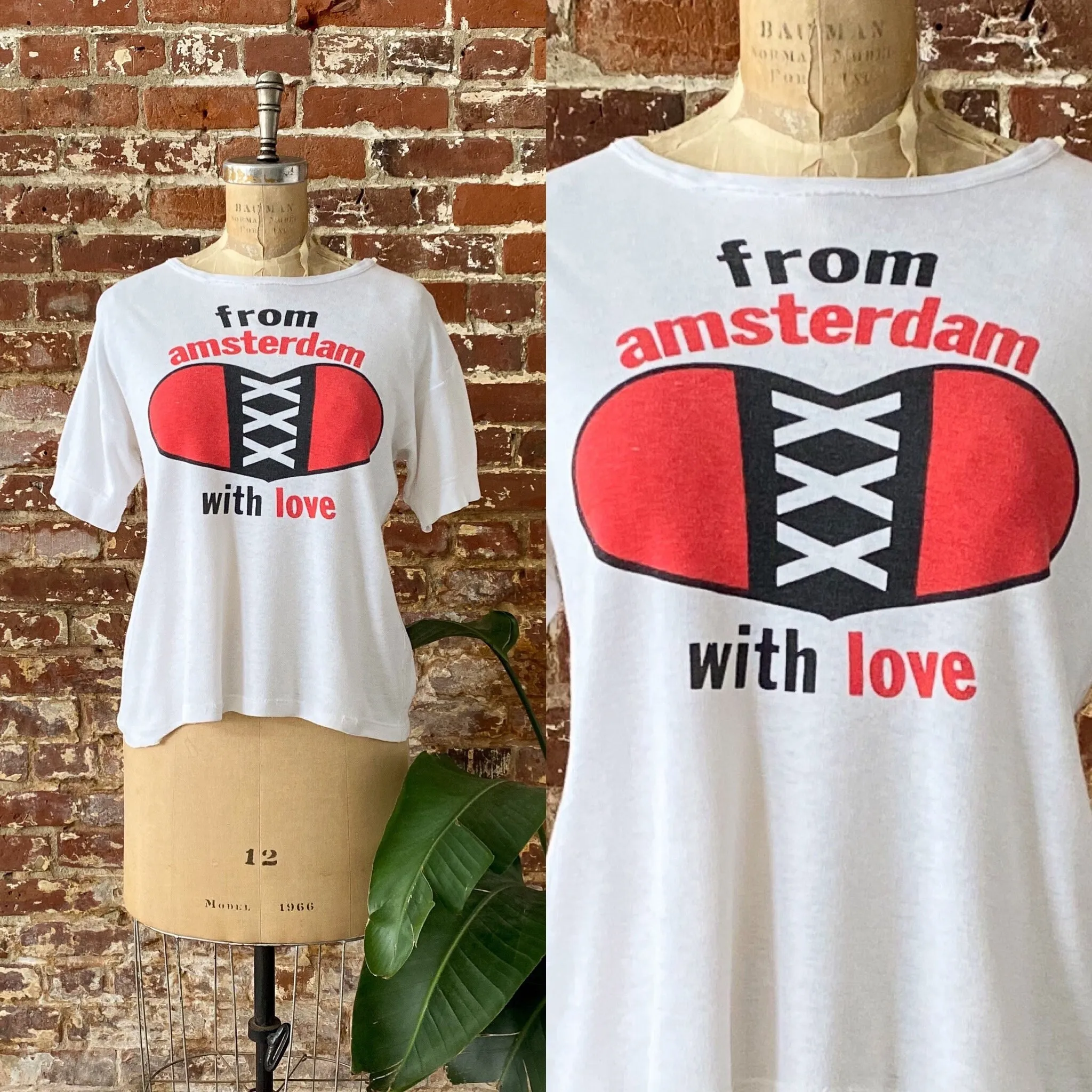 Винтажная сувенирная футболка 1970-х годов от Амстердама с любовью, большая женская футболка красного света 70-х годов