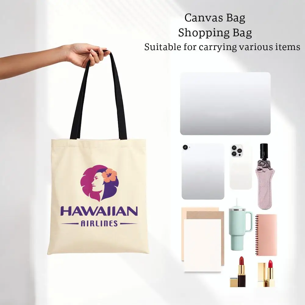 Tropical Hawaiian Airlines Island Storage Bags Lightweight Printed Canvas Bag Portable Daily Shopping Shoulder Bag
