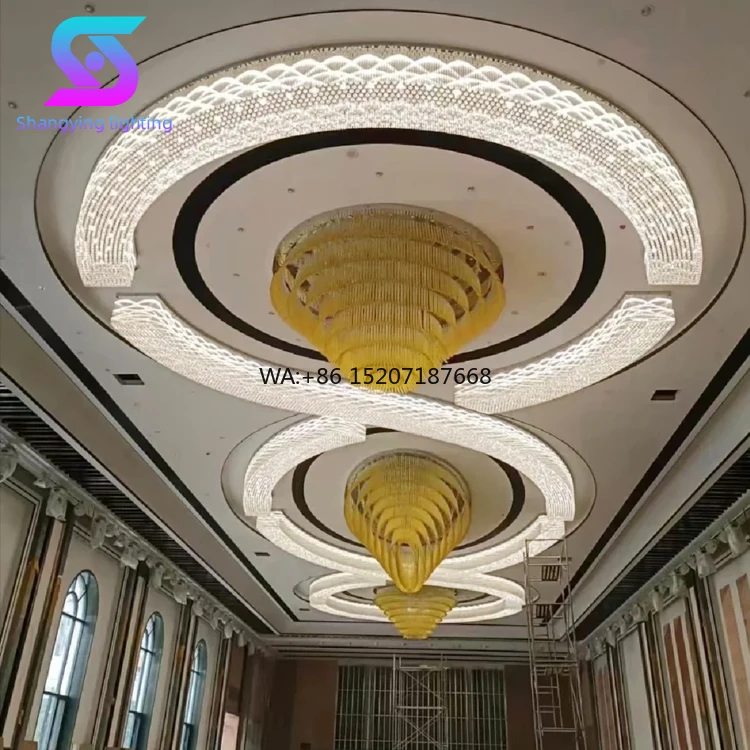 

High Quality Custom Modern Crystal Ceiling Light Hotel Lobby Chandelier Remote Control Mode Lighting Pendant Chandeliers Lights