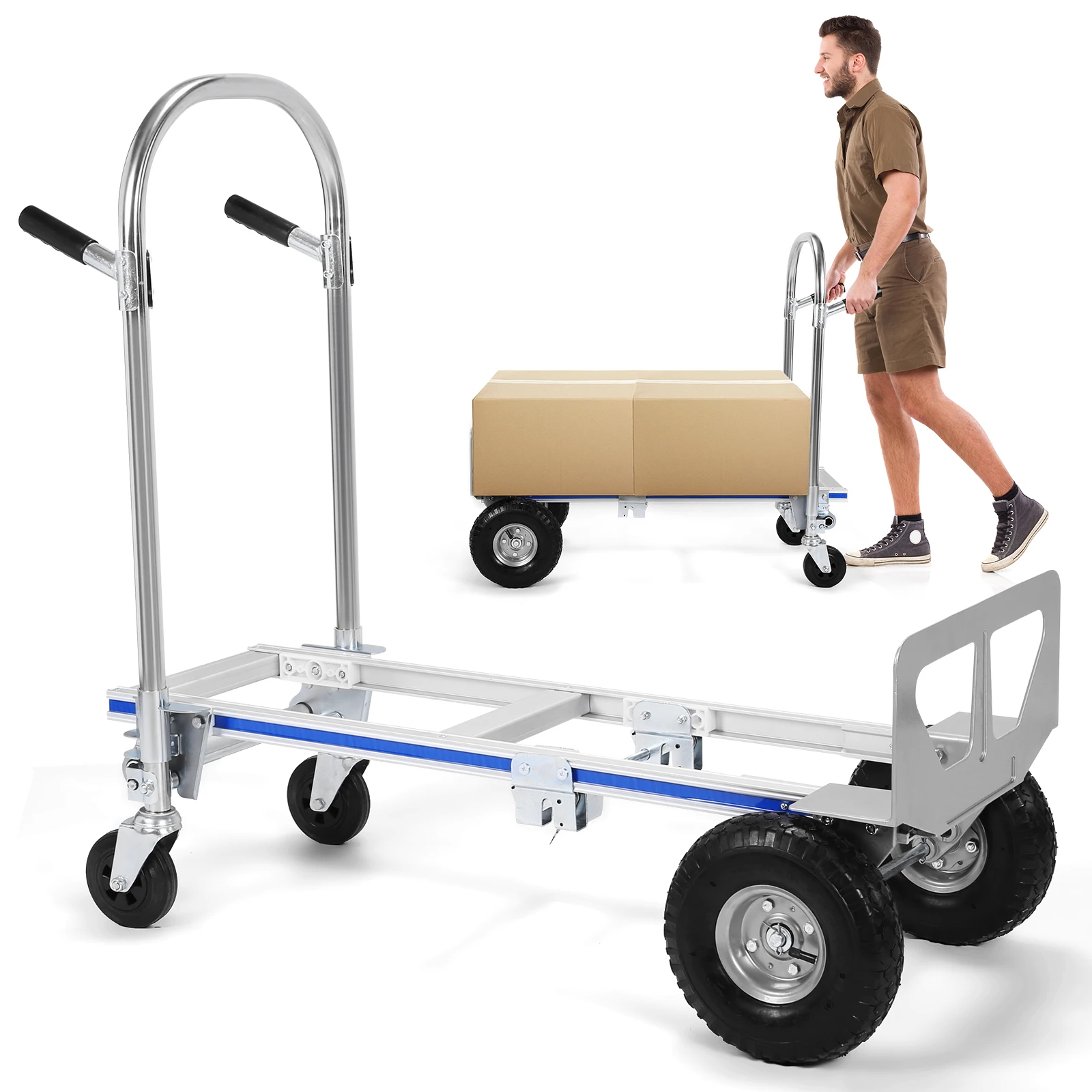 

2 in 1 Portable Dolly Cart with Wheels Heavy Duty Industrial Collapsible Cart 800LBS Capacity for Warehouse Supermarket Garden