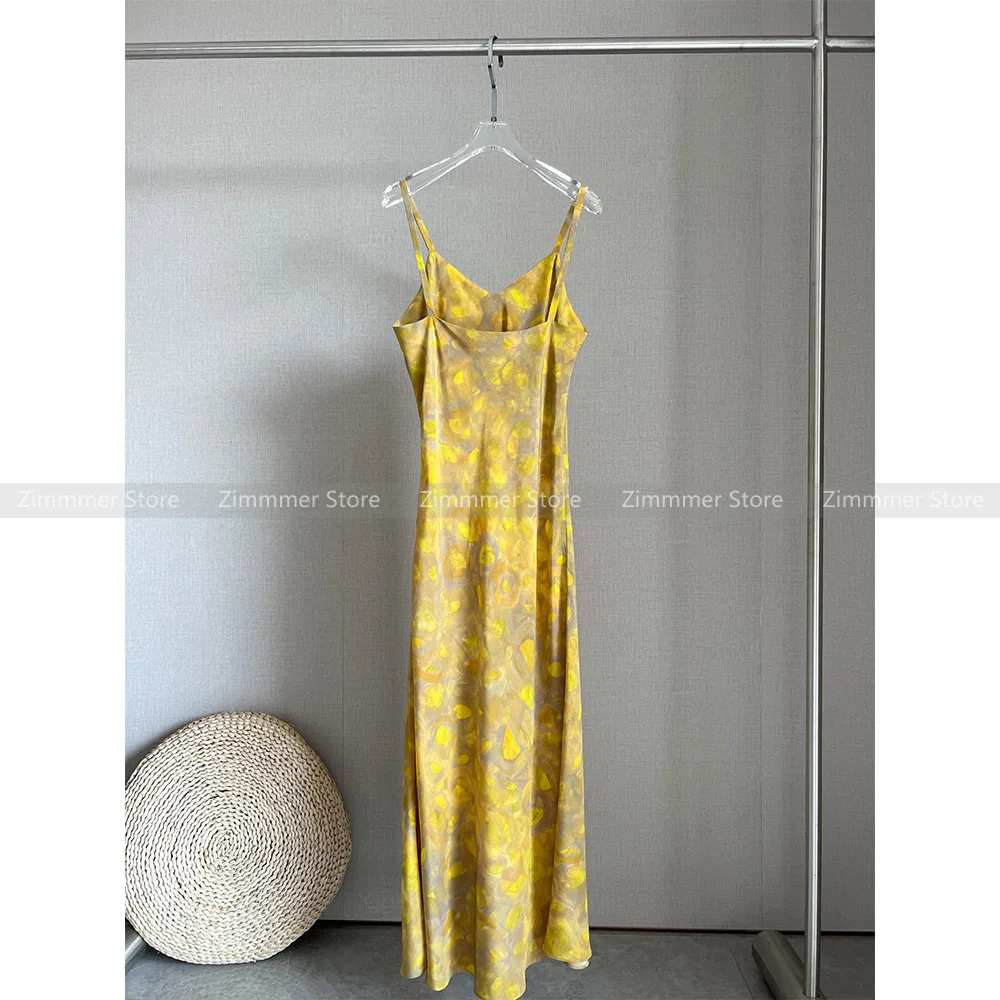 Seaside vacation style sexy romantic falling leaves print backless slimming silk halter dresses