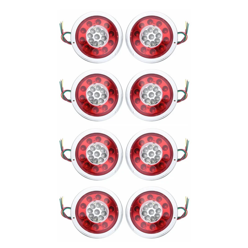 8 Pack Round 19 LED Rear Stop Light Tail Brake Turn Signal Lamp Trailer Truck Van