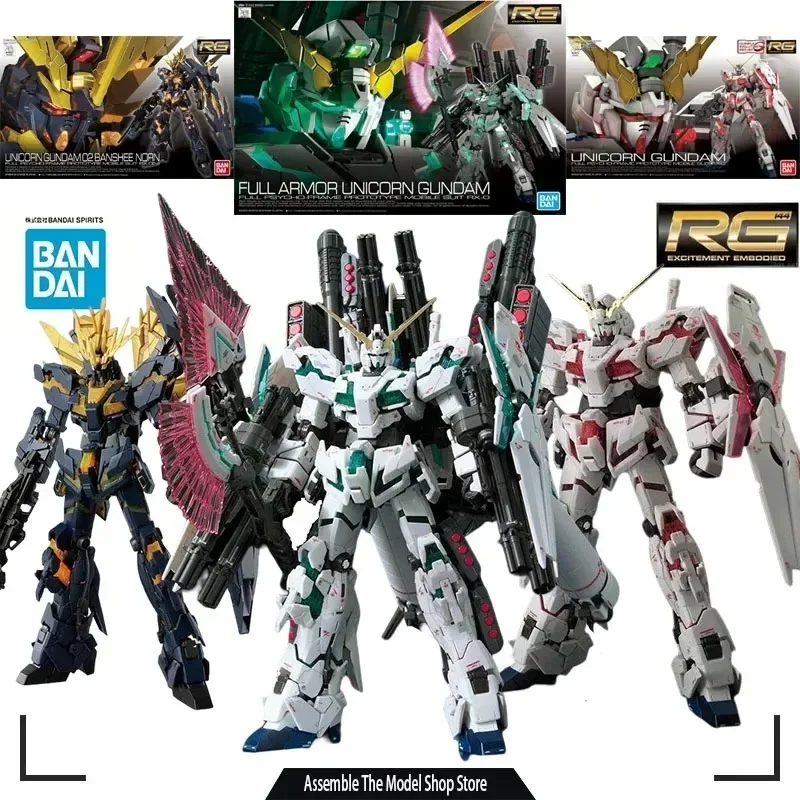 Bandai Original Model Kit RG RX-0 Unicorn Fully Equipped Gundam 1/144 Anime Action Figure Assembly Model Toys Gift for Boys