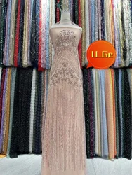 2024 Latest Delicate Elegant Best Quality Soft Beaded Tube Lace With Lots Stones fabric For Wedding Evening Dress U_Ge2198