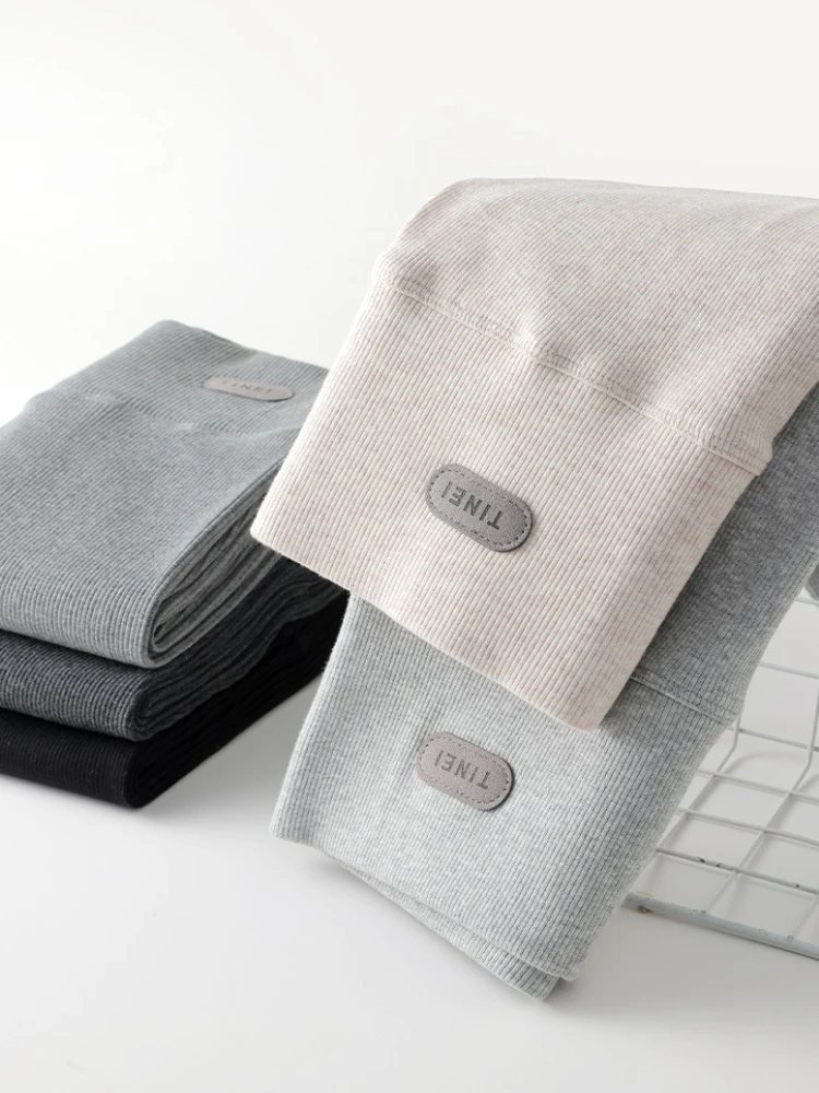 Grey High Waist Cotton Leggings Solid Color Thin Thread Women's Seamless Elastic Versatile Simple Pants