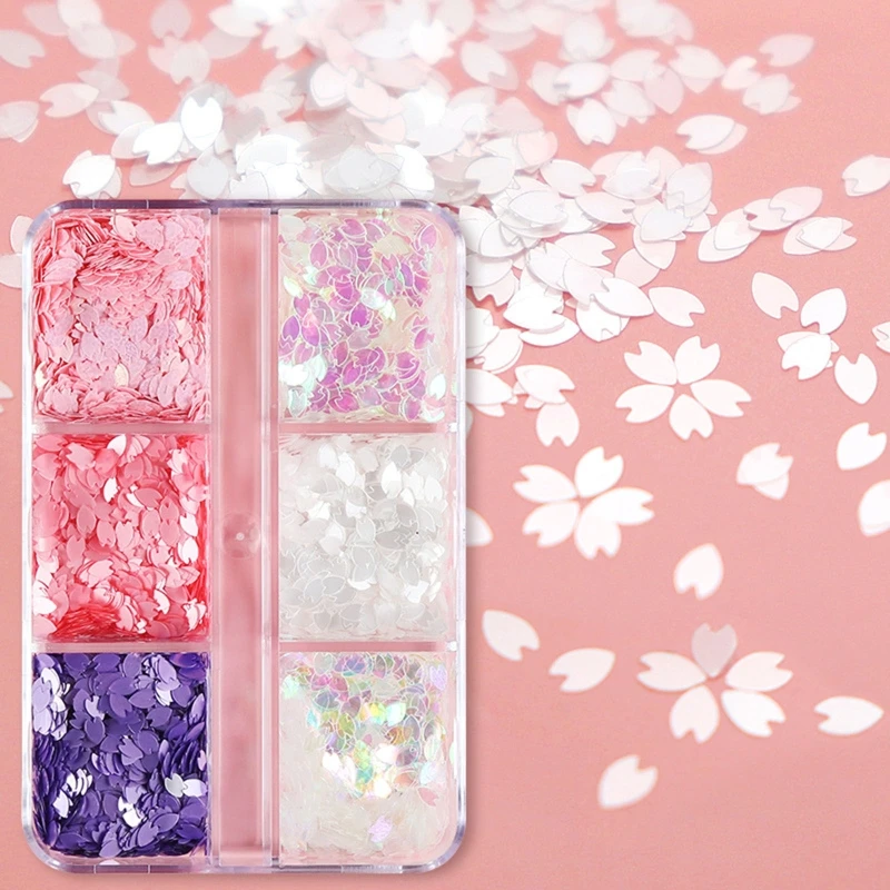 6 Grids Boxed Cherry Blossom Sequins Glitter Makeup Patch Jewelry DIY Decoration Accessories