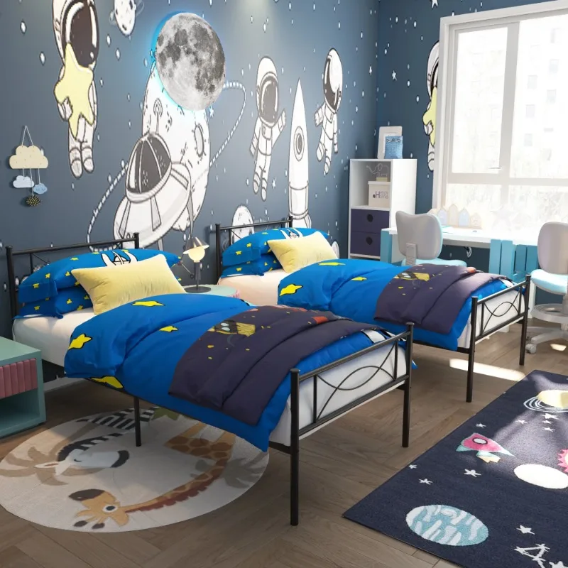 Twin Size Metal Bed with Screw Set and Instruction, Black