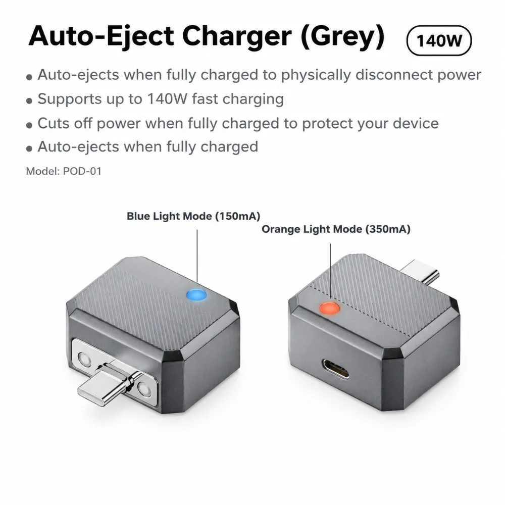 Auto Ejection USB-C Auto Disconnect Adapter Full Charge Detection 480Mbps Automatic Charging Ejector Lightweight