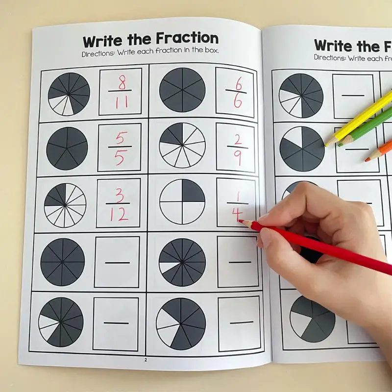1Pcs Primary School Fraction Fact Teaching Aids Math Cognitive Test Book Basic Fraction Learn And Practice Training Workbook
