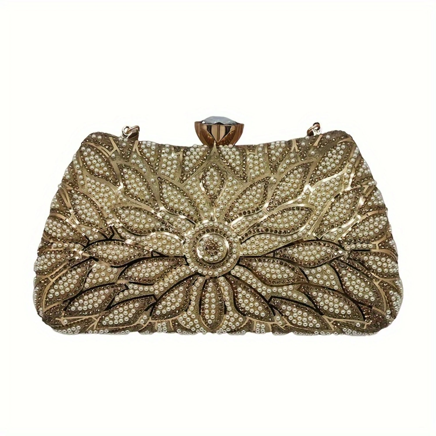 Womens Clutch Purse, Rhinestone Embellished PU Evening Bag, 8.27x4.72 Inches, Perfect For Party, Banquet, Wedding, Matching Che