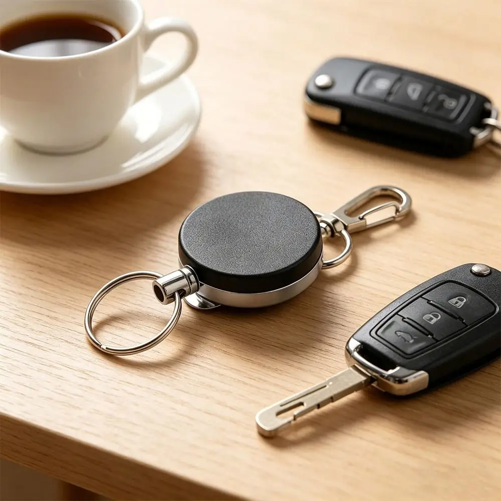 Heavy Duty 4cm Badge Reel With Keychain with Steel Wire Cord ID Badge Holder Retractable Carabiner Clip