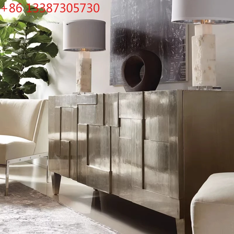 

Американский сельский серебряный фольги, старый боковой шкаф из цельного дерева, ретро шкафчик для хранения вещей