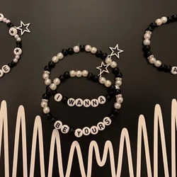Handmade Arctic Monkey themed bracelet | Unique charm | Alphabet style | Y2K | Black bead bracelet | Gift for her