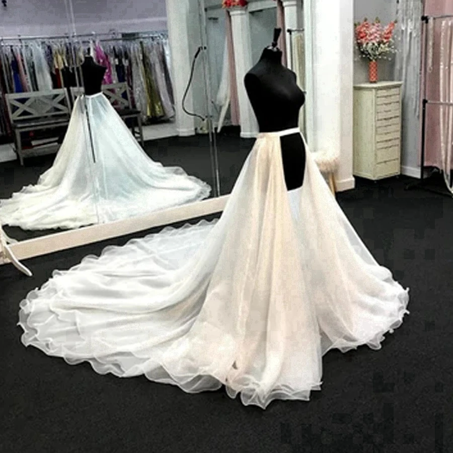 

New Arrival Organza Detachable Train Wedding Removable Skirt For Dresses Bridal Overskirt White Ivory petticoats