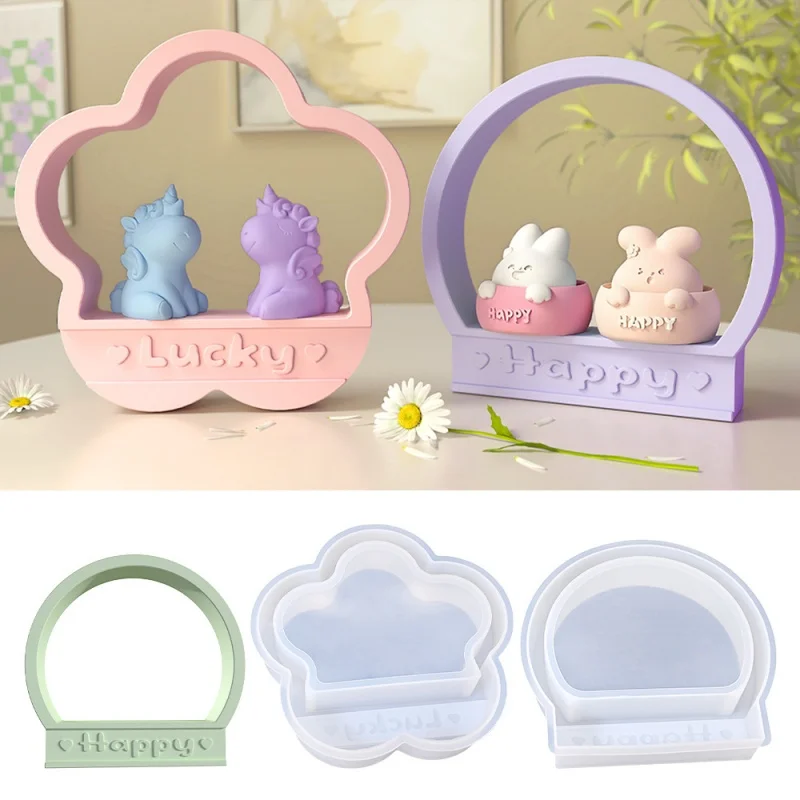 

New Letters Desktop Ornaments Crystal Epoxy Resin Mold DIY Round Flower Shape Jewelry Display Stand Silicone Molds Home Decor