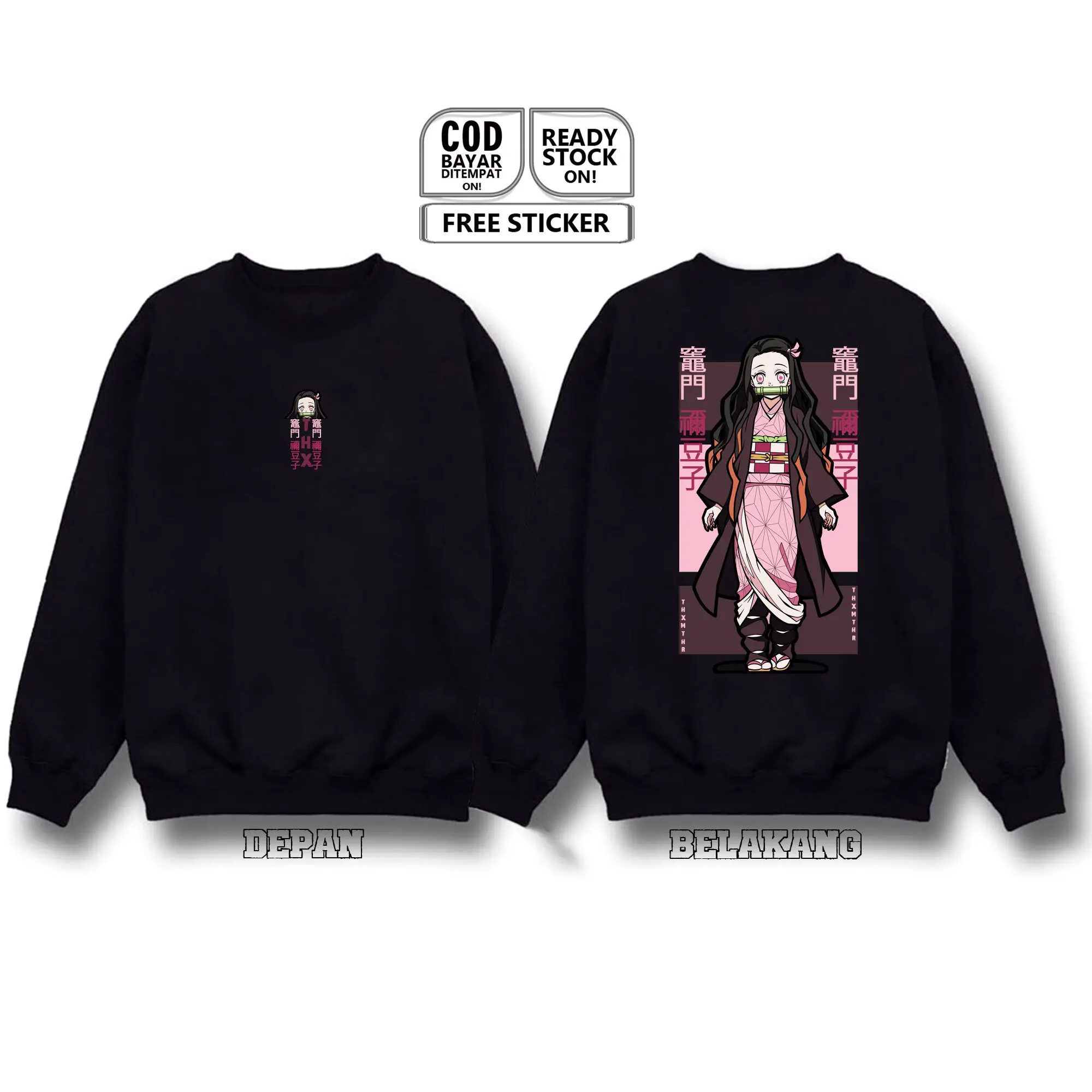 Sweater Crewneck Nezuko Kamado Kimetsu Yaiba Demon Slayer Kyodai No Kizuna Anime Manga Baju Jepang Tanjiro Inosuke Zenits