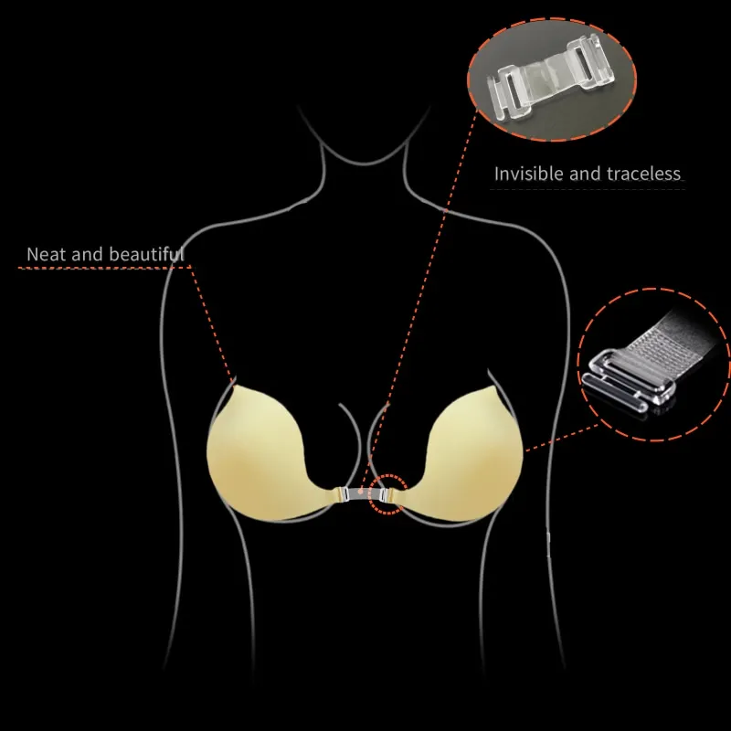 Women Chest Stickers Bras Invisible Front Buckle Silicone Invisible Strapless Adhesive Gathering Backless Breathable Underwear